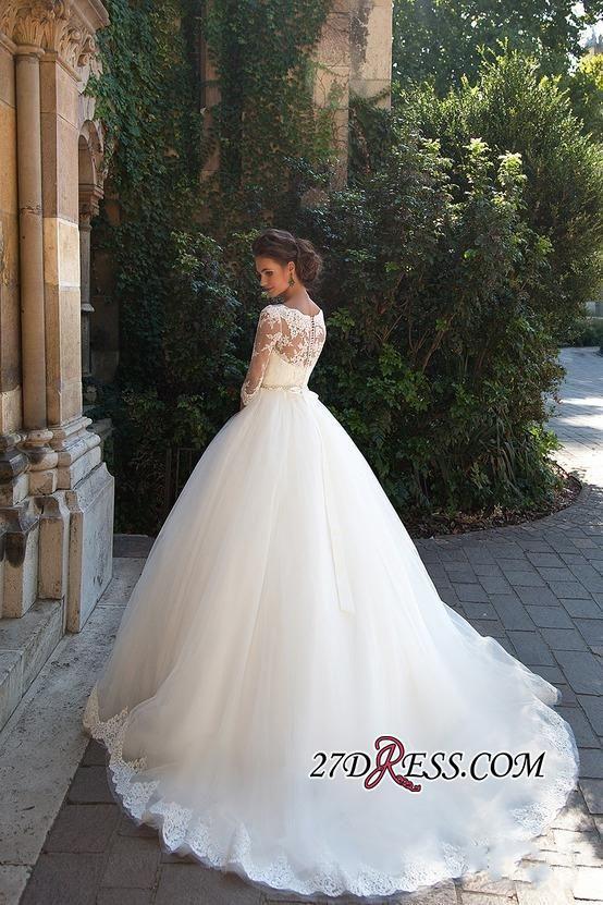 Half-Long-Sleeves Gown Lace Fall Elegant Ball Wedding Dresses UK BA3678