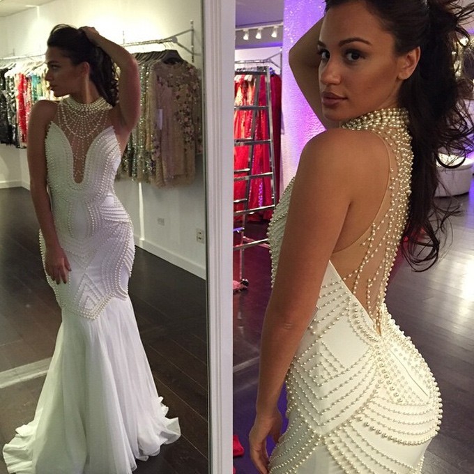 Beautiful Sleeveless Pearls Mermaid Prom Dress UKes UK Floor Length