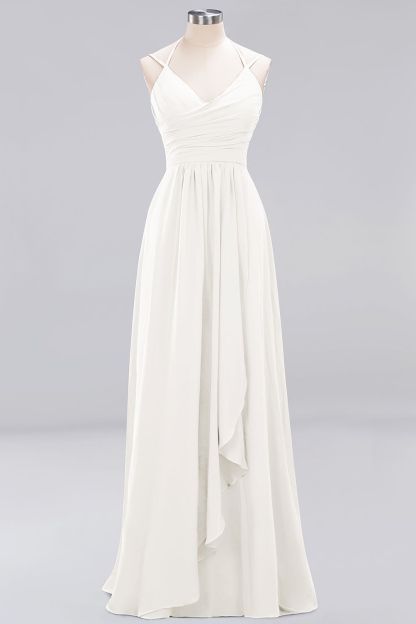 A-line Sleeveless Ruffles Chiffon Floor-Length Bridesmaid Dresses with Straps