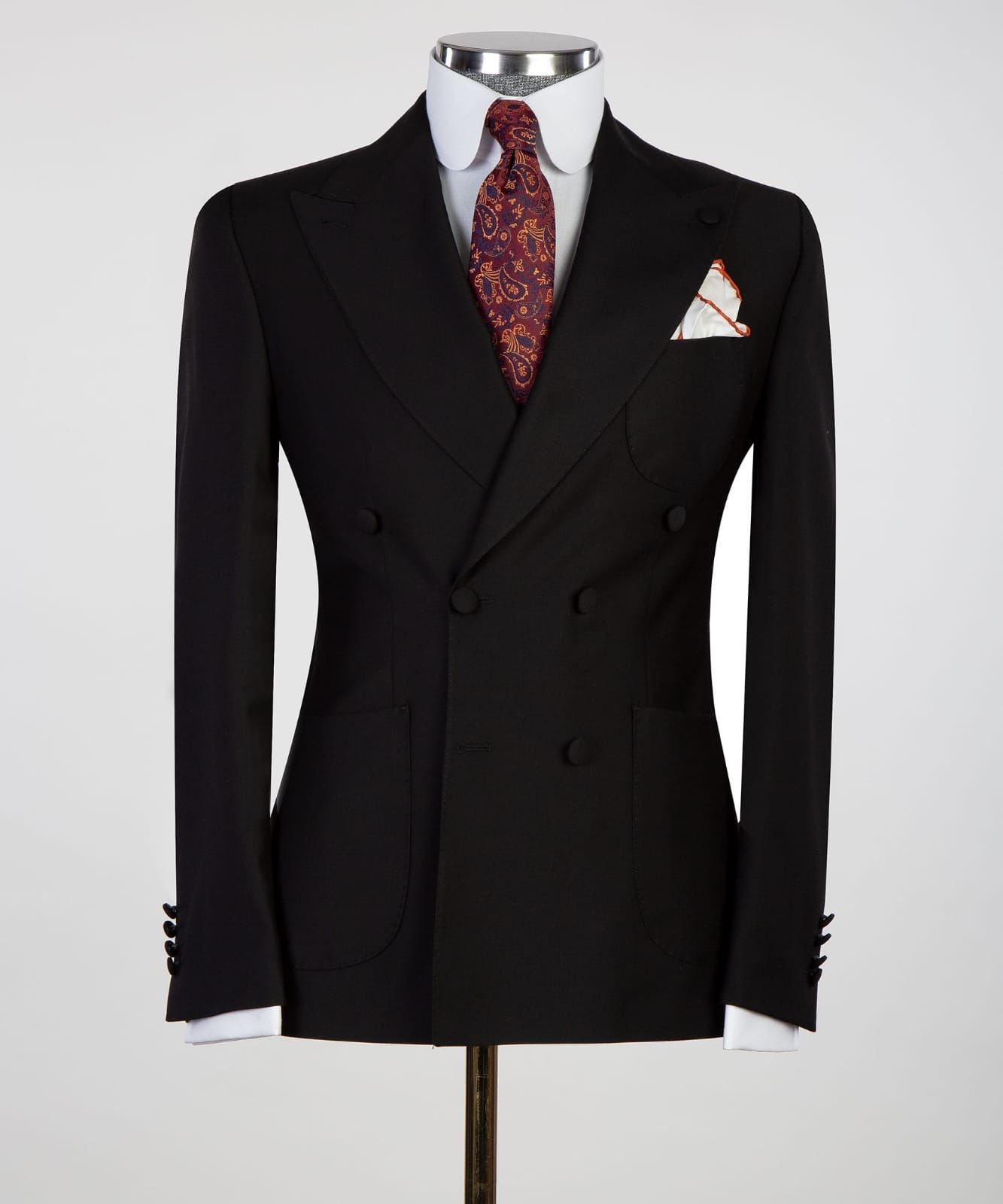 Elmer Black Double Breasted Peaked Lapel Business Men Suits