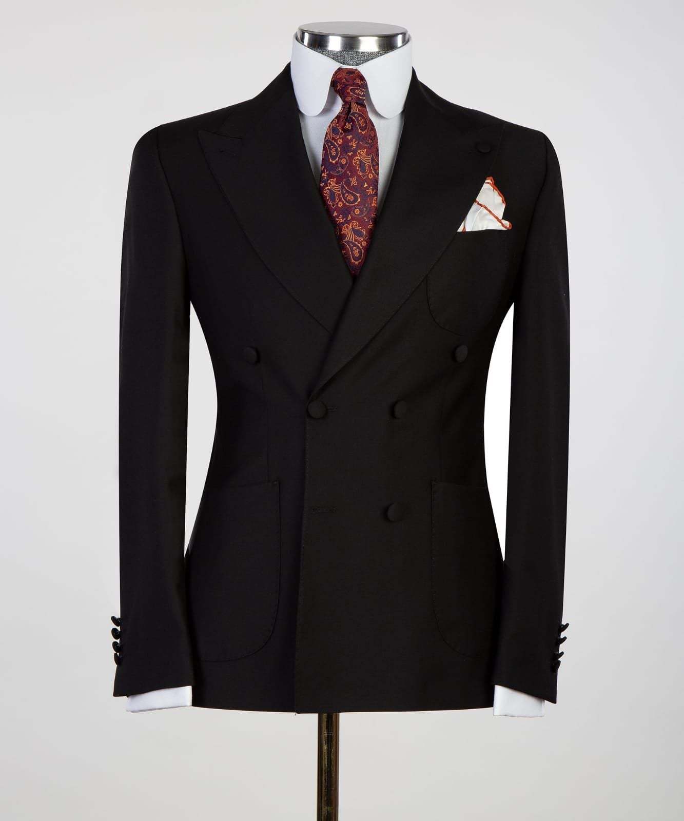 Elmer Black Double Breasted Peaked Lapel Business Men Suits