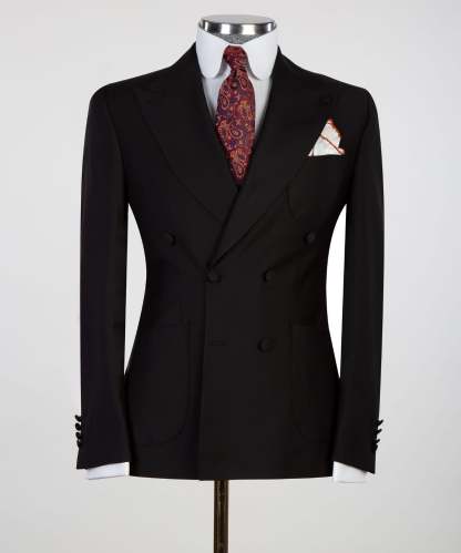 Elmer Black Double Breasted Peaked Lapel Business Men Suits