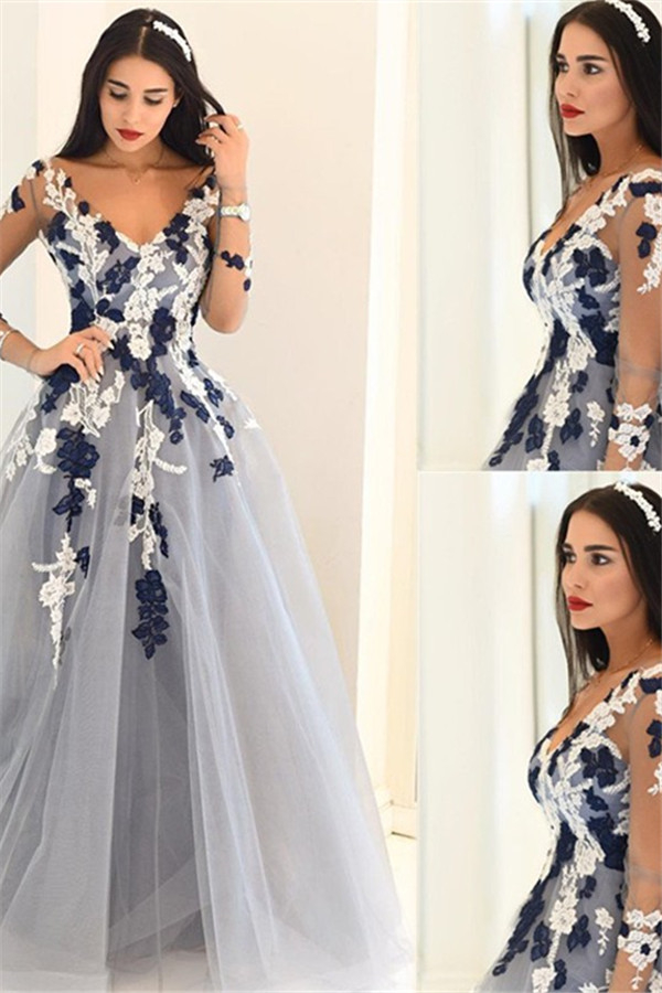 Sexy Off-the-Shoulder Lace Appliques Prom Dress UKes UKSimple Long Sleeves Evening Dress UKes UK