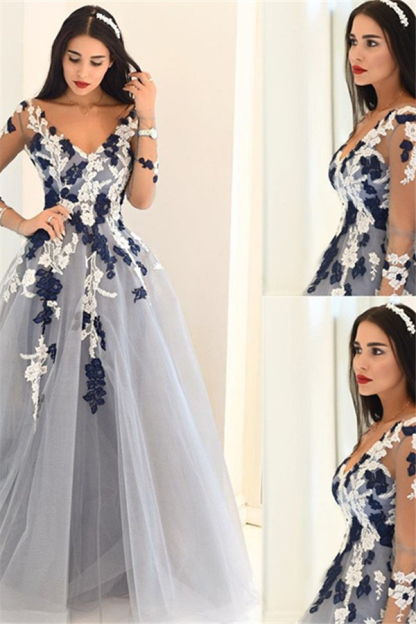 Sexy Off-the-Shoulder Lace Appliques Prom Dress UKes UKSimple Long Sleeves Evening Dress UKes UK