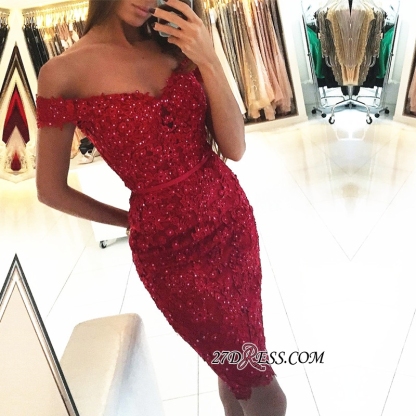 Beadings Short Sheath Red Off-the-Shoulder Appliques Elegant Tight Homecoming Dress UK qq0326