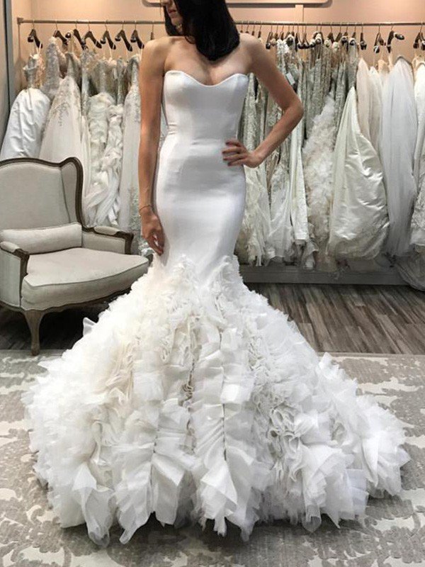 Organza Sexy Mermaid Sleeveless Court Train Sweetheart Wedding Dresses UK