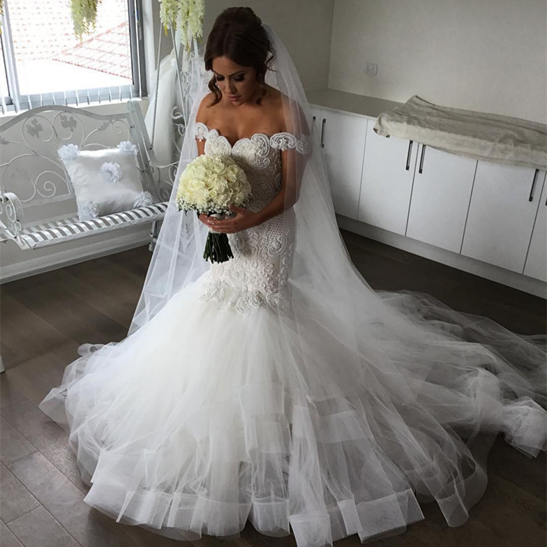 Elegant Off-the-Shoulder Sexy Mermaid Wedding Dress | Tulle Bridal Gowns