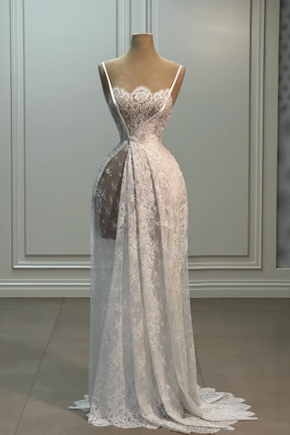 Classy Spaghetti Straps Appliques Lace A-Line Prom Dresses