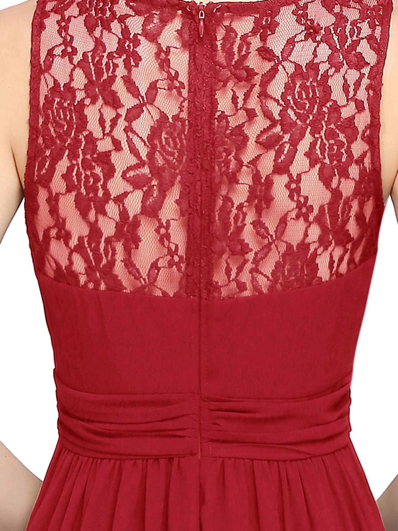 Elegant Ruched Chiffon Bridesmaid Dress Sleeveless Floral Lace Floor Length Dress for Casual Wear