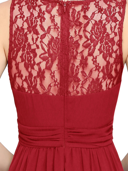Elegant Ruched Chiffon Bridesmaid Dress Sleeveless Floral Lace Floor Length Dress for Casual Wear