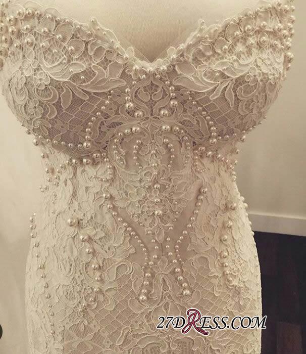 Lace Zipper Pearls Gorgeous Sweetheart Sexy Mermaid Wedding Dress