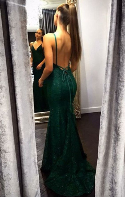 Dark Green Lace Prom Dress UK Mermaid Evening Gowns
