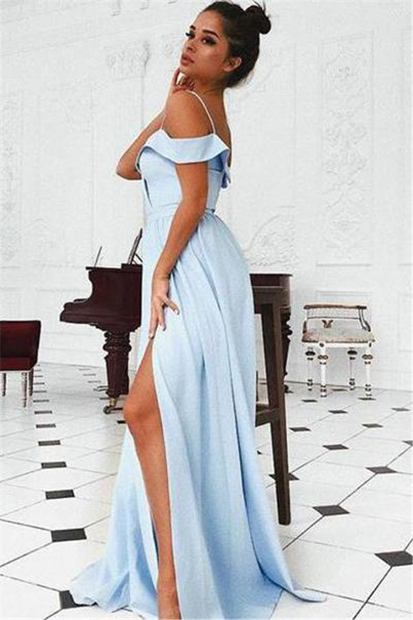Sexy Off-the-Shoulder Ruffle Prom Dress UKes UK Side slit A-Line Sleeveless Evening Dress UKes UK