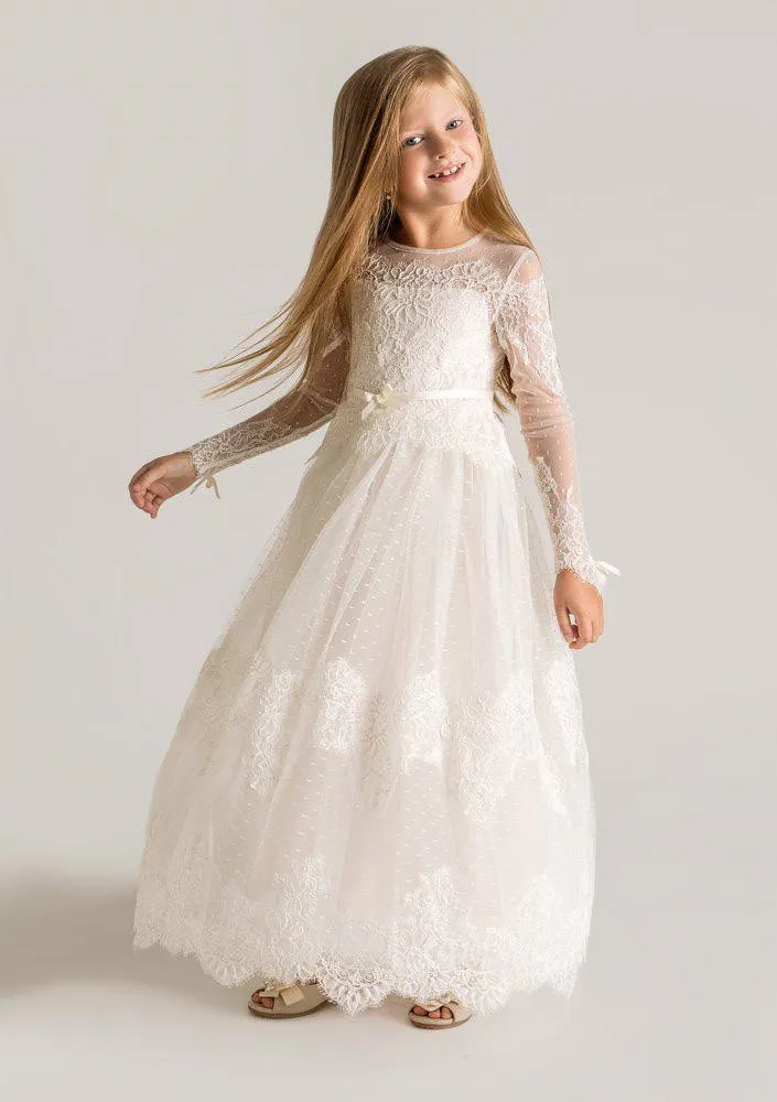 Modern Tulle Lace A-line Flower Girl Dress Long Sleeve