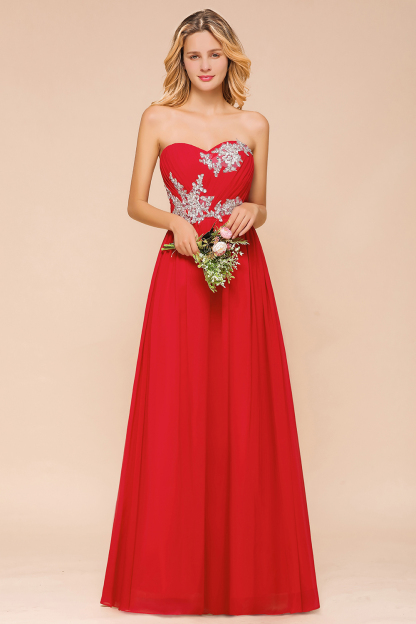 Stylish Sweetheart Red Bridesmaid Dress with Floral Appliques