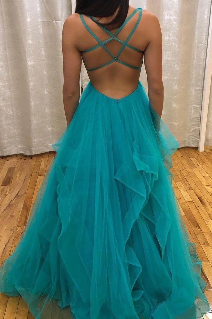 Sexy Ruffles Elegant V-Neck Prom Dress UKes UK Sheer Sleeveless Evening Dress UKes UK