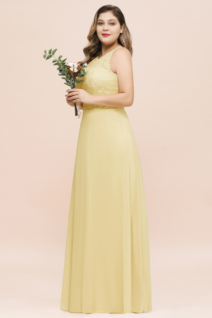Plus Size Daffodil Crew Neck Lace Bridemaid Dress Sleeveless