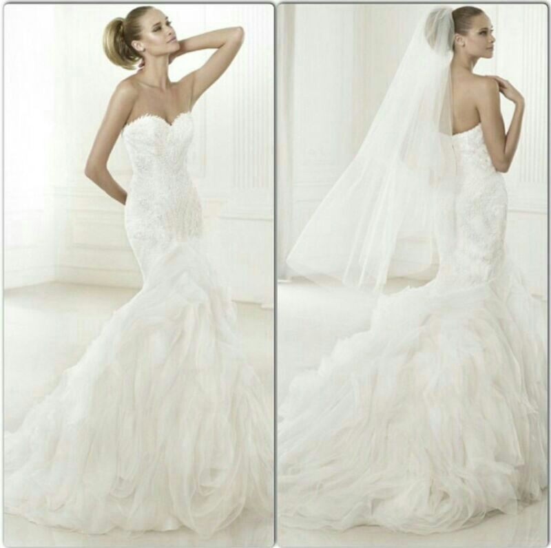 New Wedding Gowns Stunning Crystals Beadss Sweetheart Sleeves Sexy Mermaid Organza Sweep Train Bridal Dresses-27Dress.co.uk