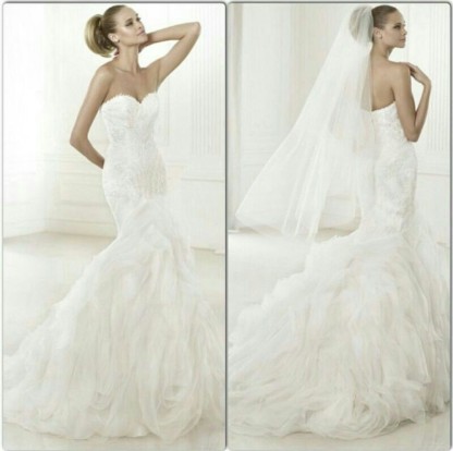 New Wedding Gowns Stunning Crystals Beadss Sweetheart Sleeves Sexy Mermaid Organza Sweep Train Bridal Dresses-27Dress.co.uk