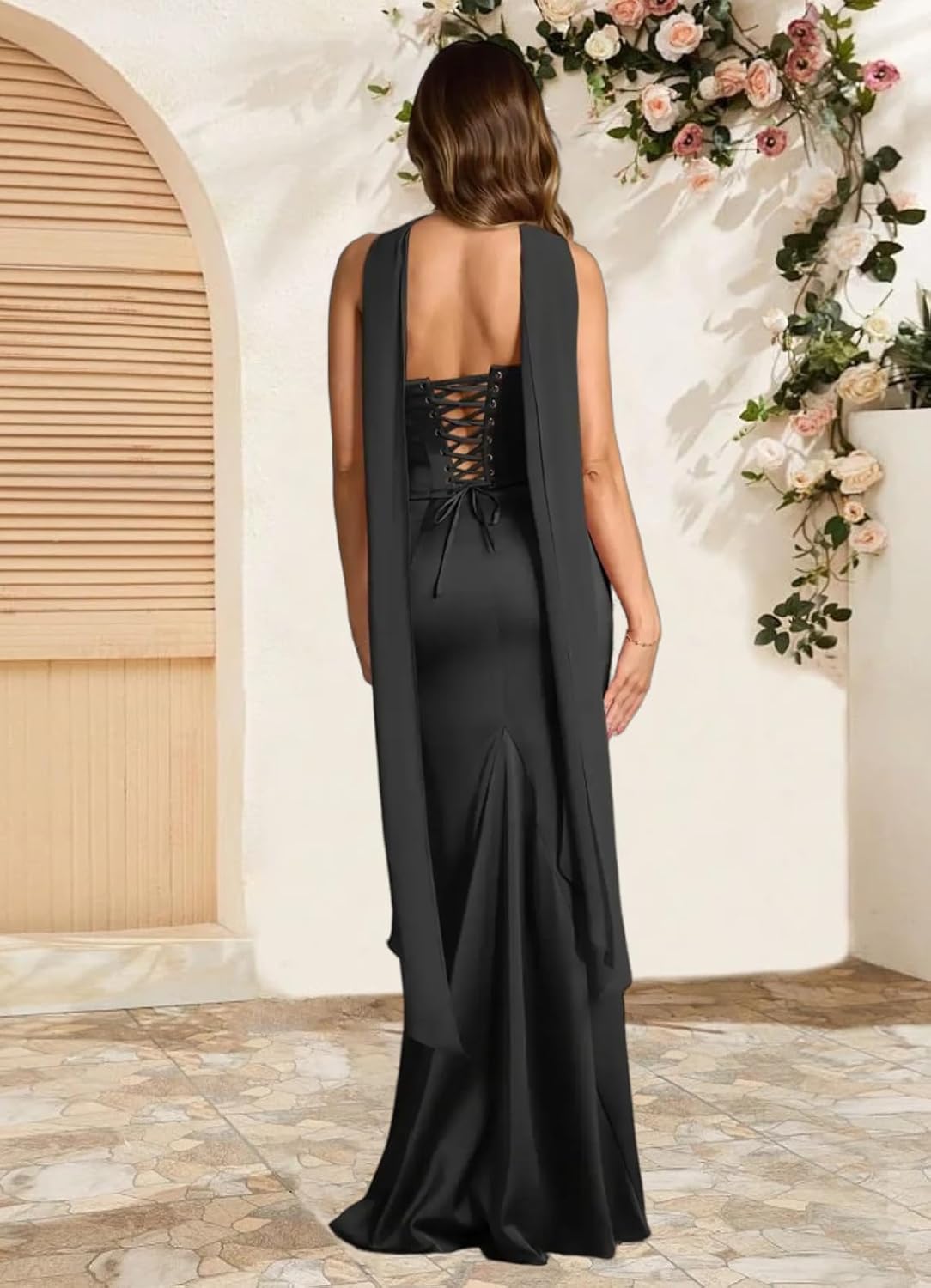 Strapless Satin with Scarf Convertible Long Mermaid Prom Dresses