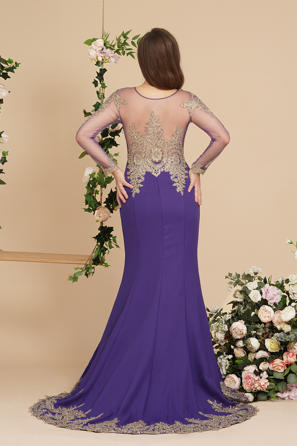 Stylish Long Sleeves Mermaid Prom Dress with Lace Appliques
