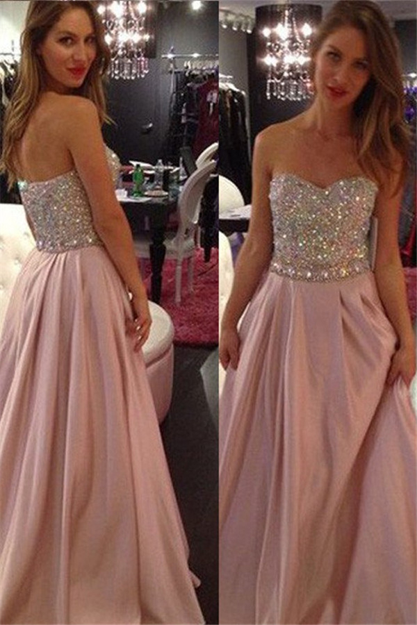 Sweetheart Crystal Prom Dress UKes UK Fashion Pink Sleeveless Evening Dress UKes UK