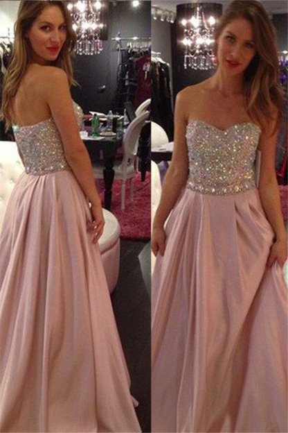 Sweetheart Crystal Prom Dress UKes UK Fashion Pink Sleeveless Evening Dress UKes UK