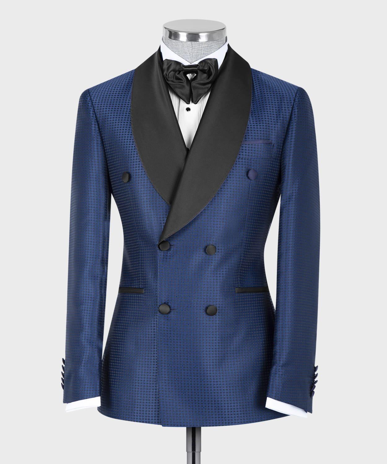 Joshua Fashion Navy Double Breasted Shawl Lapel Wedding Suits
