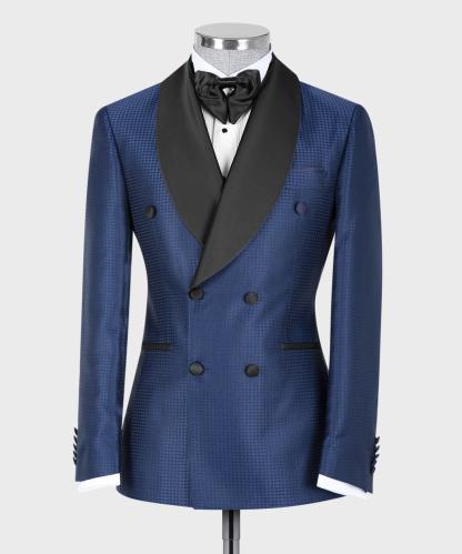 Joshua Fashion Navy Double Breasted Shawl Lapel Wedding Suits