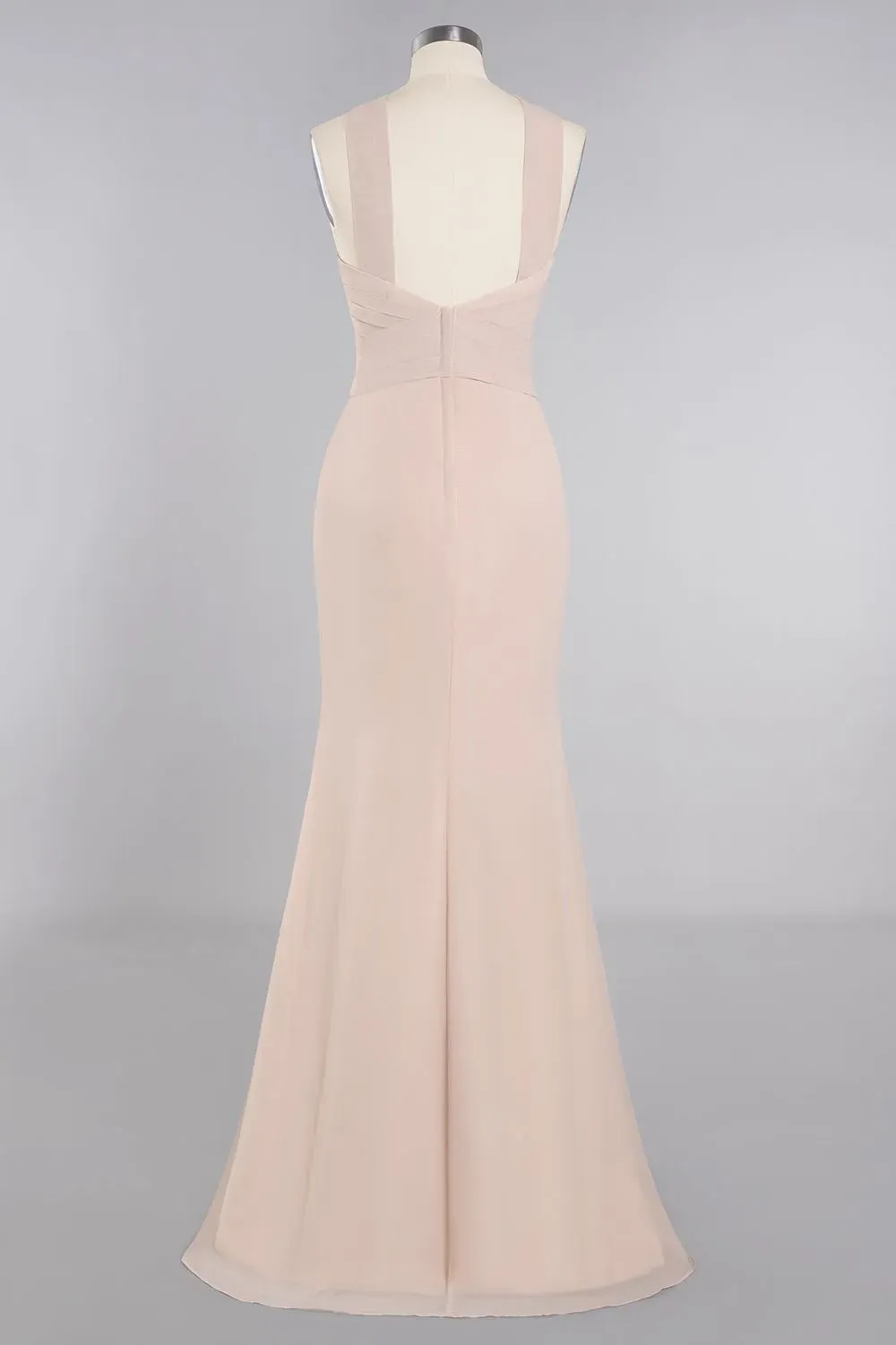 Halter KeyHole Mermaid Bridesmaid Dress with Ruffle