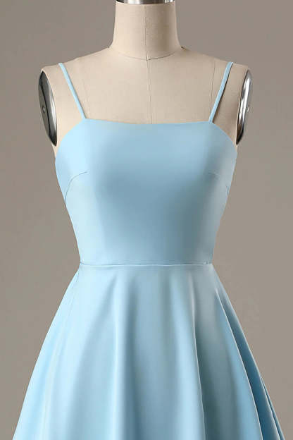 Simple Blue Open Back A Line Homecoming Dress