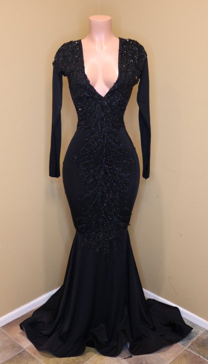 Timeless V-Neck with Sleeves Appliques Sequined Elegant Mermaid Zipper Prom Dress UKes UK UK