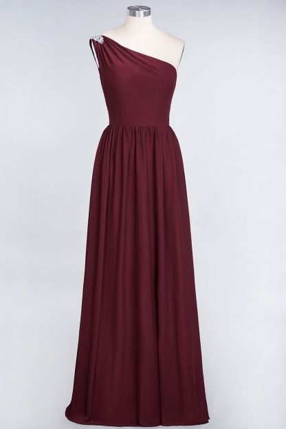 Sexy A-line Flowy One-Shoulder Sleeveless Ruffles Floor-Length Bridesmaid Dress UK UK with Beadings