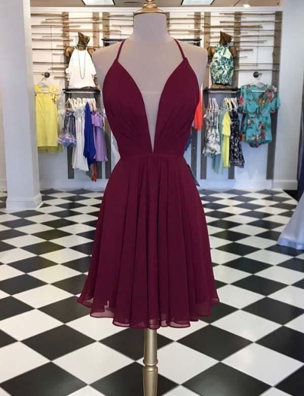 Unique A-Line V-Neck Sleeveless Lace-up Mini length Homecoming Dress UK