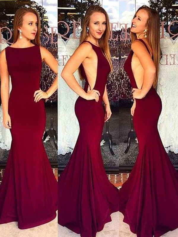 Burgundy Jewel Prom Dress UKes UK Sleeveless Mermaid Sexy Evening Dress UKes UK