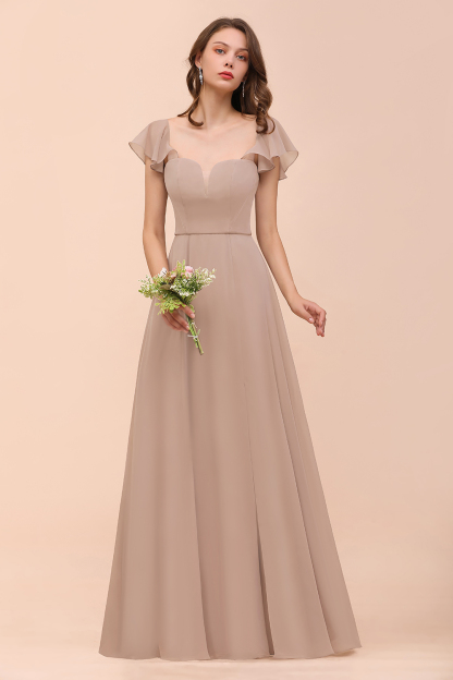 Cap Sleeves Chiffon Floor Length Bridesmaid Dress with Side Split