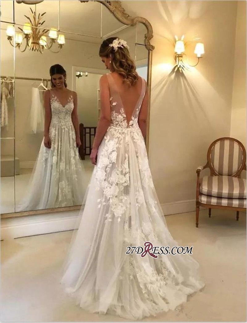 V-Neck Princess Wedding Dresses UK | Bridal Gowns With Appliques