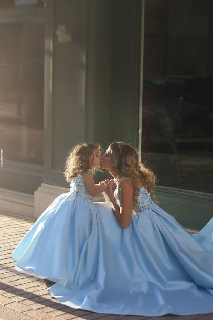Flowers Straps A-line Mother And Daughter Prom Dress UK Ball Gown BA4321