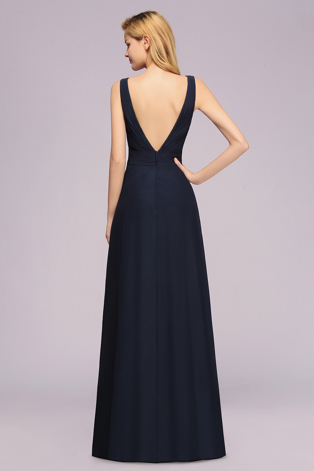 V-Neck Chiffon Beadings Long Bridesmaid Dresses