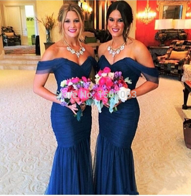 Elegant Off-shoulder Mermaid Bridesmaid Dress UK Floor-length With Tulle