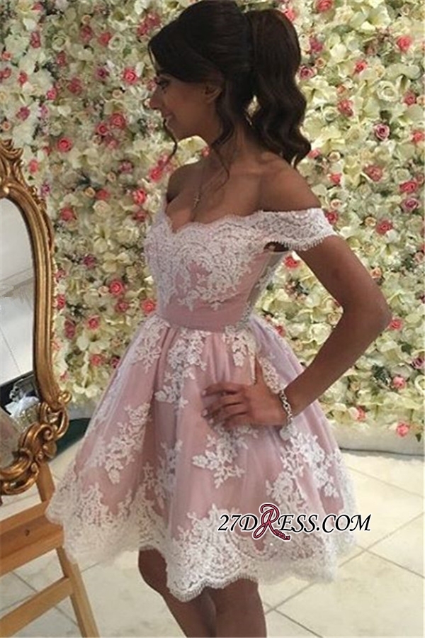 Pink Off-the-Shoulder A-Line Appliques Mini Homecoming Dress UK qq0312