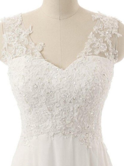 Sweep Train A-Line Lace V-Neck Sleeveless Wedding Dresses UK-27Dress.co.uk