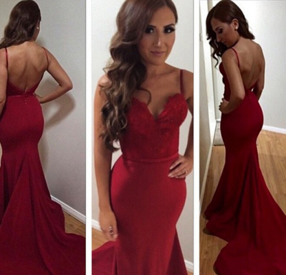 Beautiful Spaghetti Straps Prom Dress UKes UK Mermaid Evening Gown Lace Appliques HT242 BK0