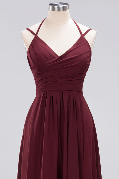 A-line Sleeveless Ruffles Chiffon Floor-Length Bridesmaid Dresses with Straps