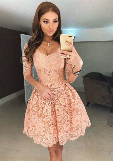 Beautiful Half Sleeve Lace Short Homecoming Dress UK BA6953