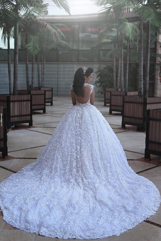 Elegant Cap Sleeve Lace Wedding Dresses UK Ball Gown With Train BA3022
