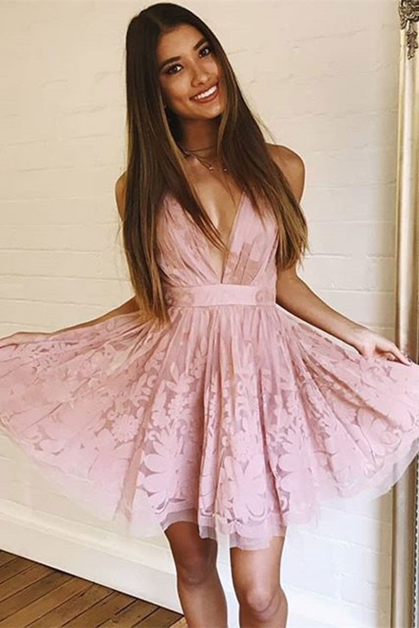 Spaghetti-Straps Appliques A-Line Mini Homecoming Dress