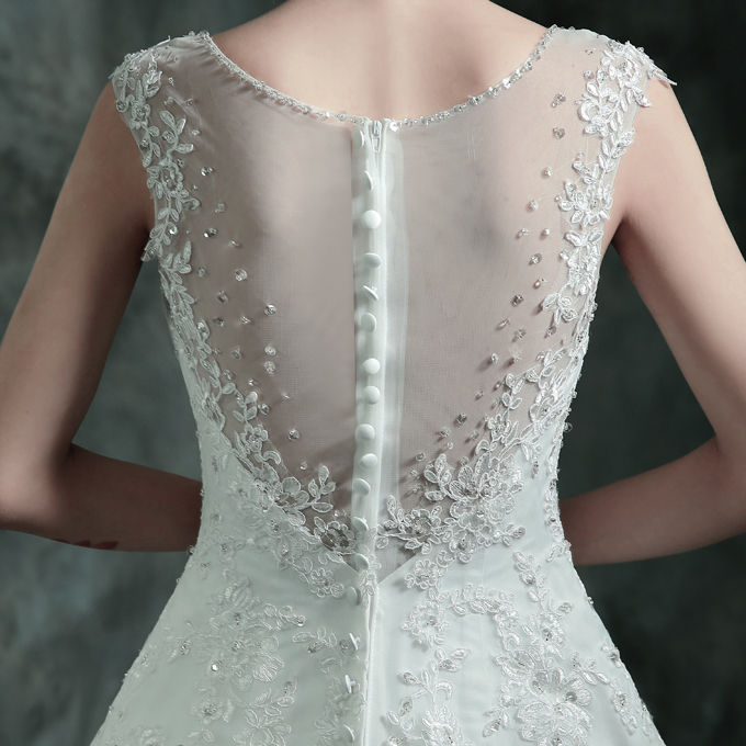 Stunning Sleeveless Tulle Princess Wedding Dress Sequins Ball Gown