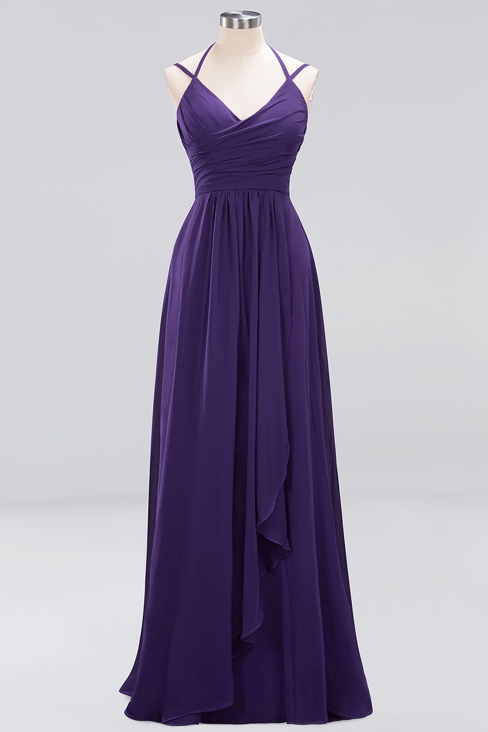 A-line Sleeveless Ruffles Chiffon Floor-Length Bridesmaid Dresses with Straps