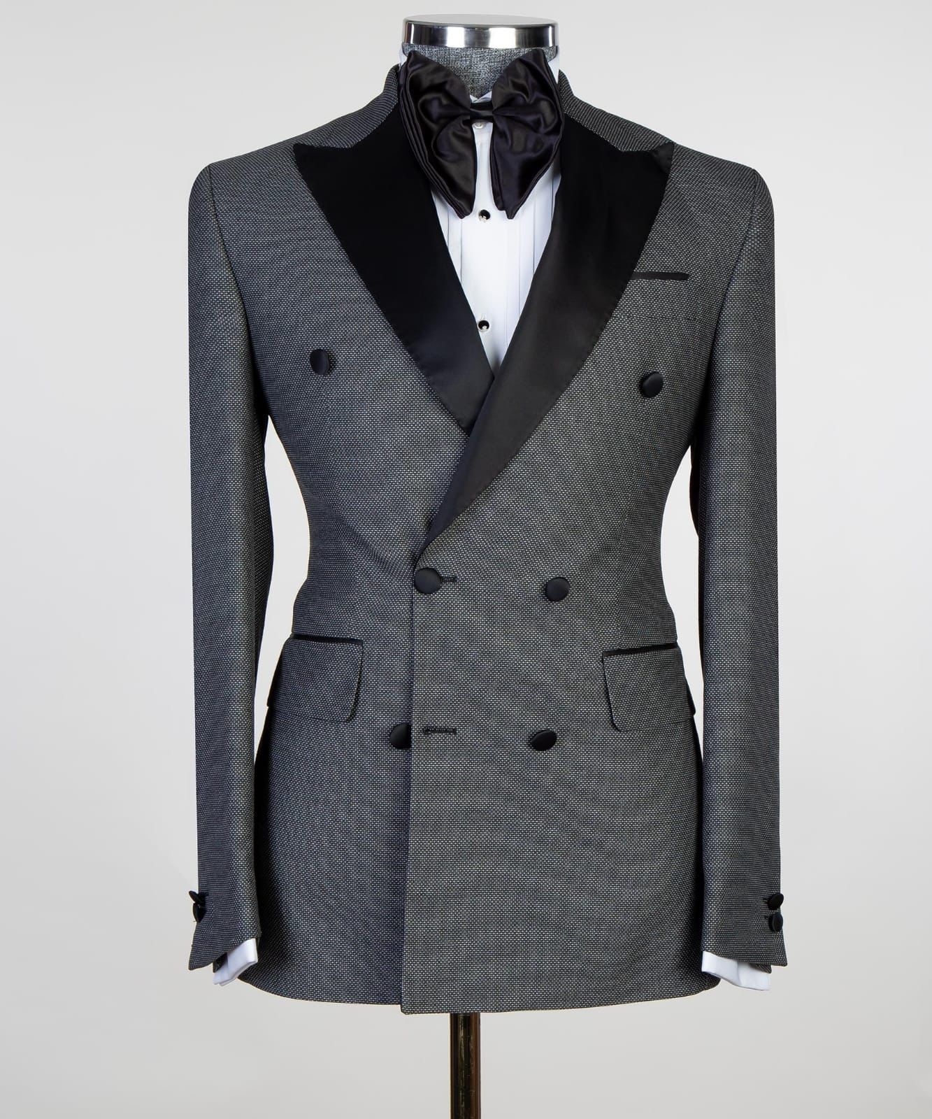 Bobby Dark Grey Fashion Double Breasted Peaked Lapel Men Suits